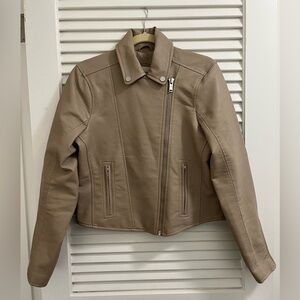Abercrombie Vegan Leather Tan Jacket Cropped Asymmetrical